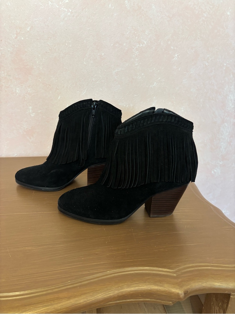 Gianni Bini Black Suede Fringe Ankle Boots